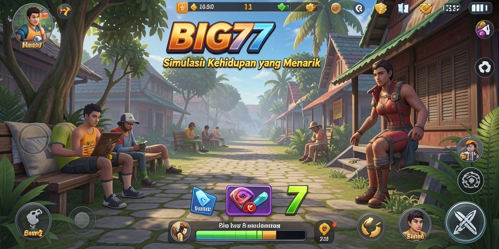 Screenshot gameplay <strong>BIG77</strong> menunjukkan interaksi karakter yang hidup dalam dunia simulasi.