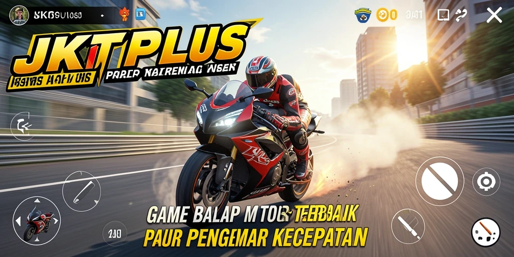 Tangkapan layar permainan JKTPLUS menampilkan balapan motor yang menegangkan.