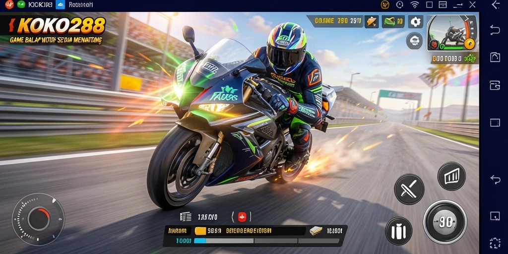 Screenshot gameplay KOKO288 menampilkan balap motor yang mendebarkan.