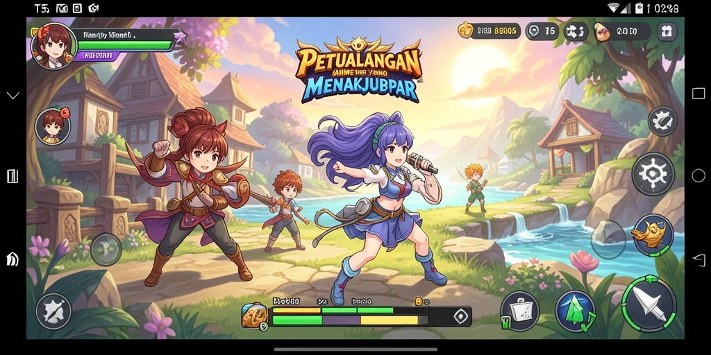 Tampilan gameplay yang dinamis dan karakter anime yang menarik.